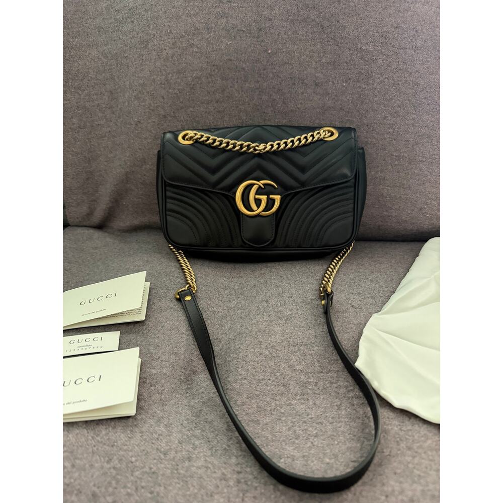 Black Leather GG Marmont Matelassé Shoulder Bag